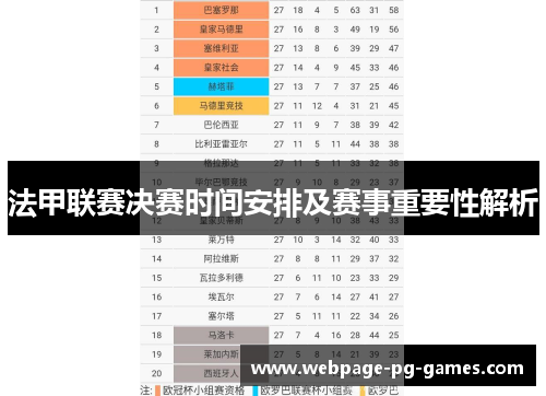 法甲联赛决赛时间安排及赛事重要性解析